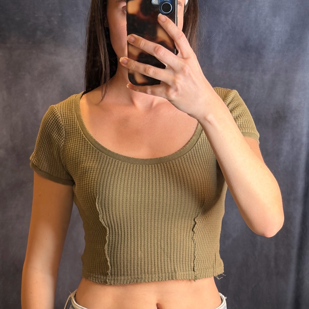 Urban Outfitters Olive Green Ribbed Crop Top